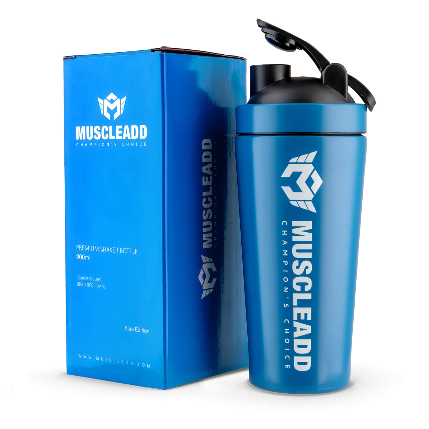 Muscle Add Stainless Steel Shaker900MLBlue Edition Maxmuscle Elite